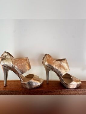 Nine West Gold Peep-Toe High Heels